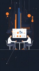 Wall Mural - Vector illustration of two businessmen sitting at a table and talking