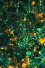 Poster - A cluster of green and yellow lights in a dimly lit room