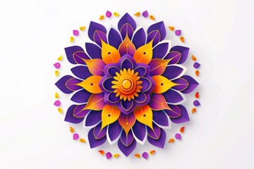 Sticker - A vibrant purple and orange paper flower surrounded by colorful confetti, perfect for party decorations or celebration themes