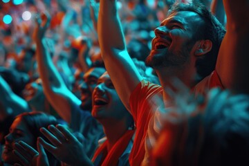 Poster - A sea of people enjoying music at a live concert, all raising their hands in unison
