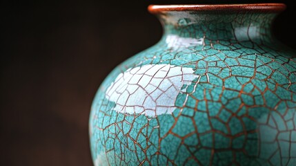 Sticker - Close-Up of a Green and White Cracked Glaze Vase