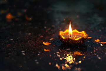 Aufkleber - A single lit candle placed on a wet surface, ideal for use in photography or art projects