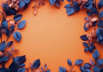 Canvas Print - Colorful foliage arrangement on vibrant orange background for creative design projects