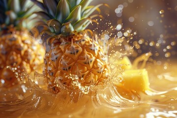 Poster - Fresh pineapple slices arranged on a table, perfect for a still life or food photography
