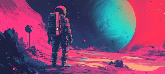 Wall Mural - Illustration depicting a sci-fi cosmonaut in retro style