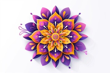 Poster - A beautiful paper flower with purple and orange petals on a clean white background