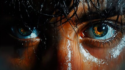 Sticker - Intense Gaze: Close-Up Portrait of a Weeping Eye