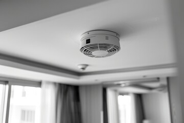 Poster - A close-up shot of a smoke detector on a wall, in black and white