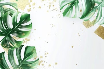 Wall Mural - Green tropical leaf ripped paper art painting plant.