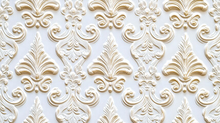 Wall Mural - Elegant Rococo white and gold floral relief background design for timeless interiors