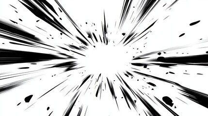 The animation is made up of dynamic manga motion effects combining comic-style speed lines, action graphics, and explosive bursts against a clean white background.