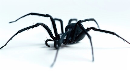 Poster - A single black spider sits on a clean white surface, ready to spin its web