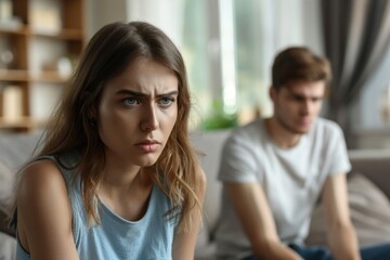 Poster - A couple sitting together on a comfortable couch, likely in a living room or home setting