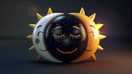Poster - A cheerful sun clock with a smiley face on a bright yellow and black background, perfect for adding a touch of warmth to your design