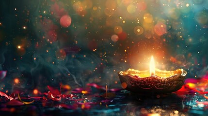 Poster - A lit candle sitting on a table with a simple background