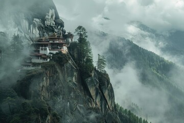 Aufkleber - A large building sits atop a mountain, offering breathtaking views