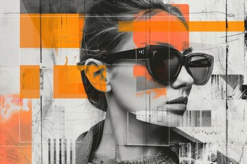 Aufkleber - A black and white photo of a woman wearing sunglasses