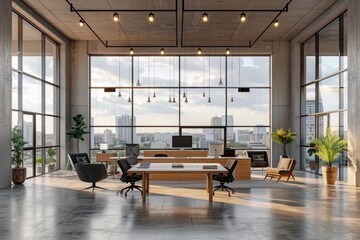 Poster - A large office with multiple desks and chairs, suitable for corporate or business use