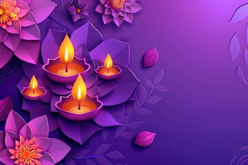 Canvas Print - A collection of candles placed on a deep purple surface, perfect for use in editorial or commercial designs