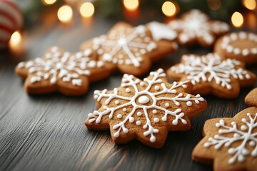 Canvas Print - An arrangement of gingerbread cookies with Christmas decorations on a wooden table