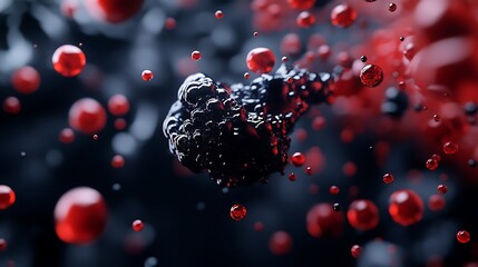 Poster - Abstract black and red liquid bubbles in space. Digital art, 3D render, futuristic, modern, futuristic, dynamic, energy, design, technology