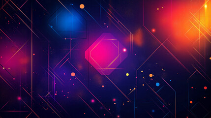 Wall Mural - Abstract background of geometric shapes flying in space, bright pink and blue shades