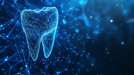 Poster - Digital Tooth, Network Connections, Abstract Blue Technology Background, Innovation In Dentistry.