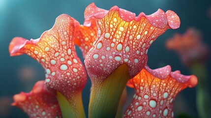Wall Mural - close-up of a red pitcher plant with white spots