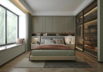 Wall Mural - 3d render of luxury hotel room, bedroom