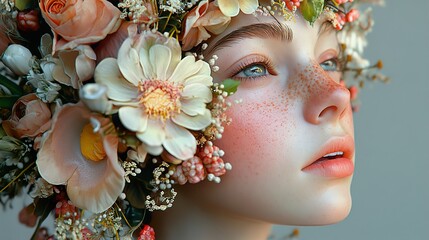 Wall Mural - Portrait of a Woman with a Floral Crown