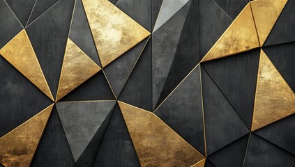 Wall Mural - The composition consists of a geometric background with black gold abstracts