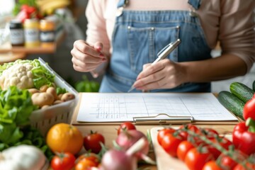 A woman is cutting vegetables on a cutting board, generative ai image