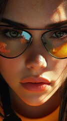 Wall Mural - Intense Gaze: Woman in Glasses with Reflection