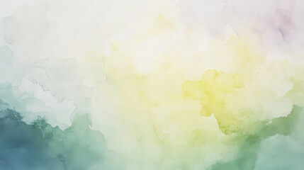 Poster - A soft and minimal watercolor abstract background with gentle blends of pale green, pastel yellow, and light lavender, forming a calming composition.