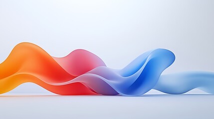 A vibrant wave-like design in hues of orange, red, pink, and blue, flowing gracefully against a minimalistic background.