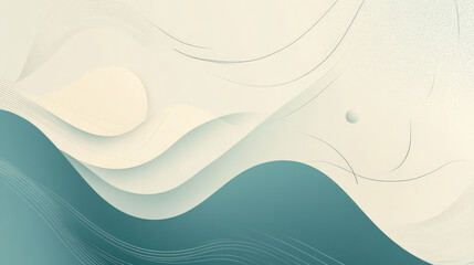 Wall Mural - Abstract minimal background with soft gradients of teal and cream, overlaid with clean, flowing lines and geometric accents for a modern presentation design.