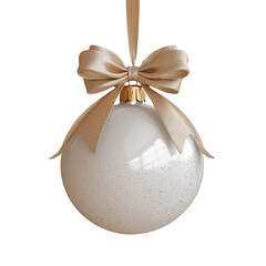 Wall Mural - christmas tree decoration with a bow. hanging red ball. cut out christmas glass ball. isolated white