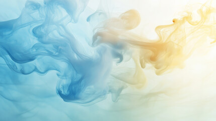 Poster - Soft pastel trails of light blue and soft yellow smoke drift gently across the background, forming a serene, calming abstract effect.