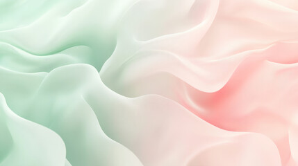 Poster - Gentle flowing shapes in pastel pink and light mint green, blending into a soft, fluid design for a calming abstract background.