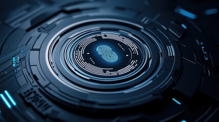Poster - Futuristic circular design with glowing blue elements, perfect for technology and innovation themes in digital media.