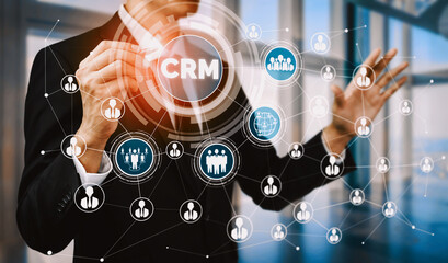 Wall Mural - CRM Customer Relationship Management for business sales marketing system concept presented in futuristic graphic interface of service application to support CRM database analysis. uds