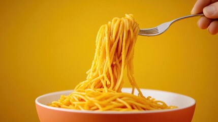 Sticker - A bowl of spaghetti with a fork being lifted over it, AI