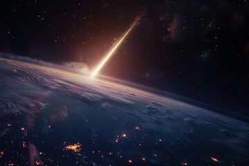 Wall Mural - dramatic shot of a meteor glowing as it enters earth's atmosphere