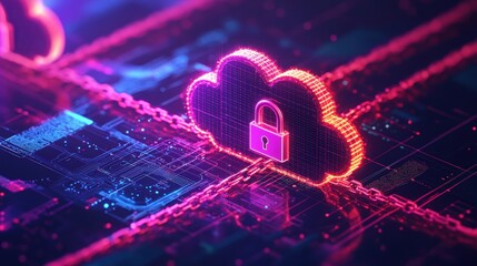 Wall Mural - Digital Cloud Security Concept with Padlock Visualization