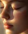 © CHPhotos - A serene expression of calm, with a person's eyes gently closed and a soft smile on their lips. Natural light falls softly on their face, embodying a sense of contentment and inner peace.