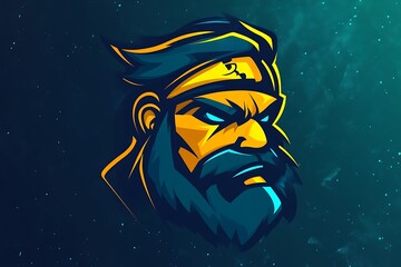 Sticker - Mascot illustration of a strong, muscular bearded man wearing a headband with a lightning bolt design