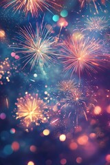 Wall Mural - holiday fireworks salute colorful bokeh background texture Generative AI