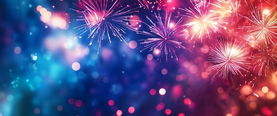 Wall Mural - holiday fireworks salute colorful bokeh background texture Generative AI