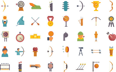 Poster - This set of vector icons shows various aspects of archery as a sport