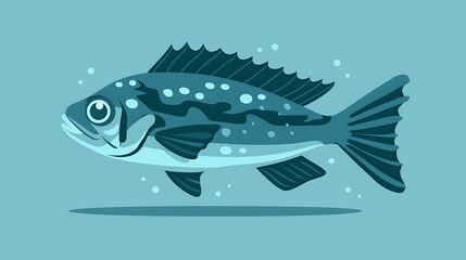 Wall Mural - Cartoon illustration of a blue fish swimming in the ocean.